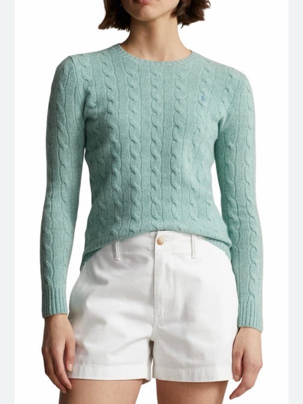 Ralph Lauren Light Aqua Cable Knit Crewneck Sweater
